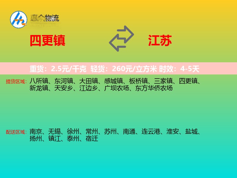 四更镇到江苏物流专线