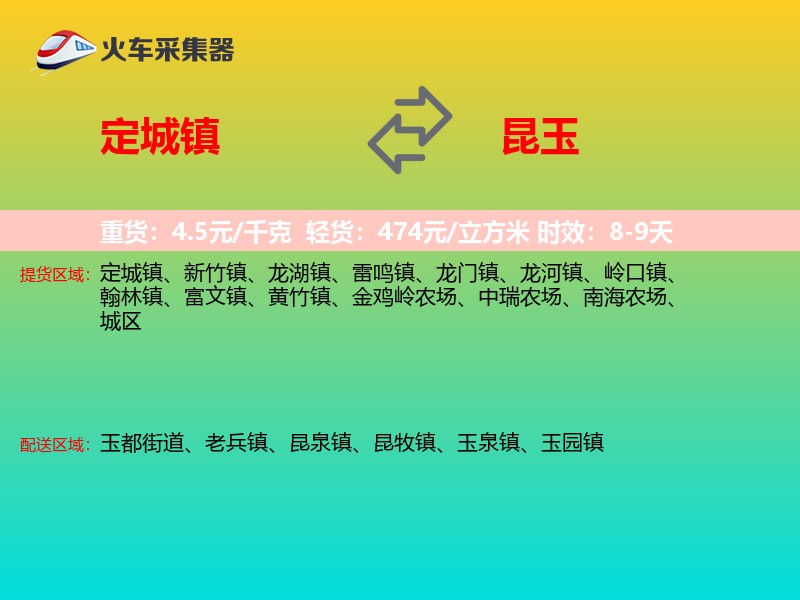 定城镇到昆玉物流专线