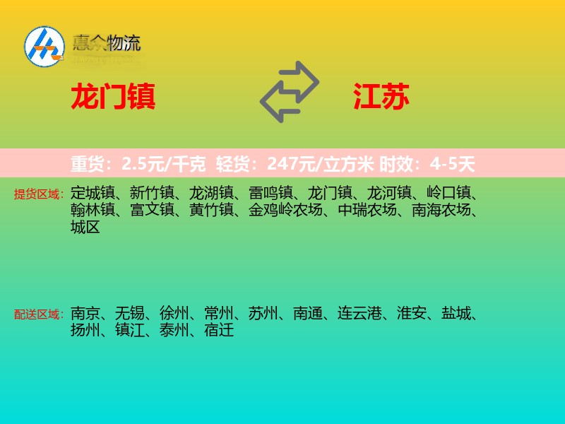 龙门镇到江苏长途搬家