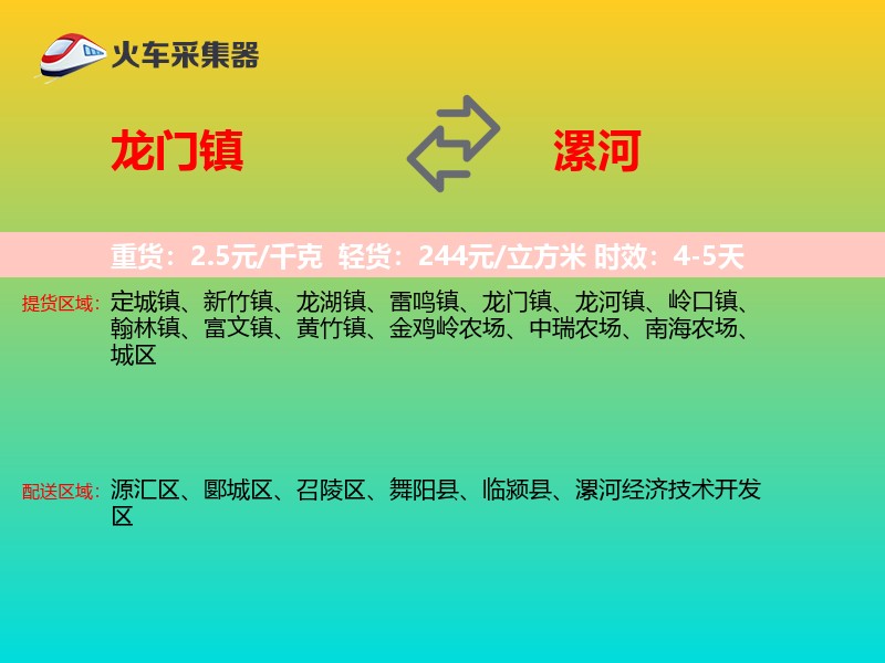 龙门镇到漯河物流专线