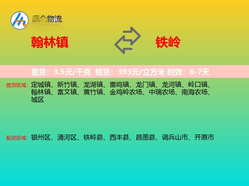 翰林镇到铁岭物流专线