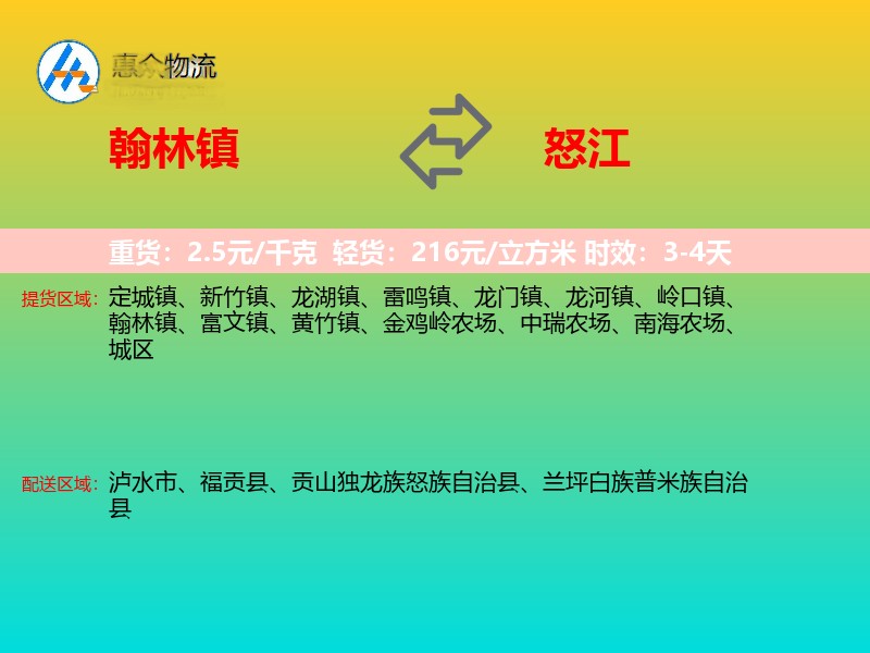 翰林镇到怒江物流专线