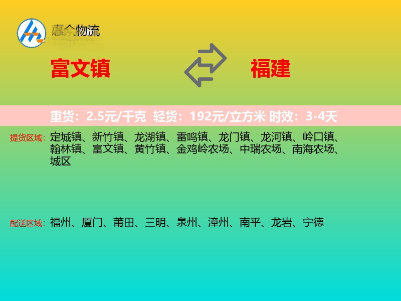 富文镇到福建物流专线