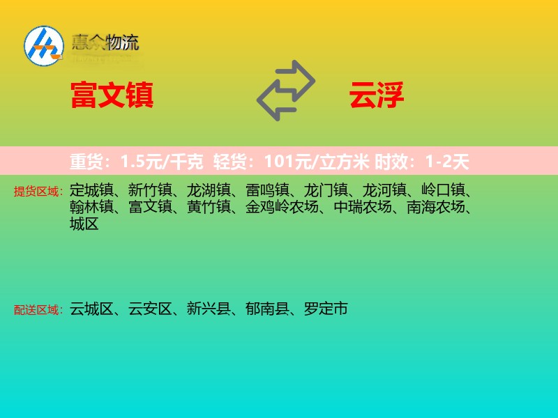 富文镇到云浮物流专线