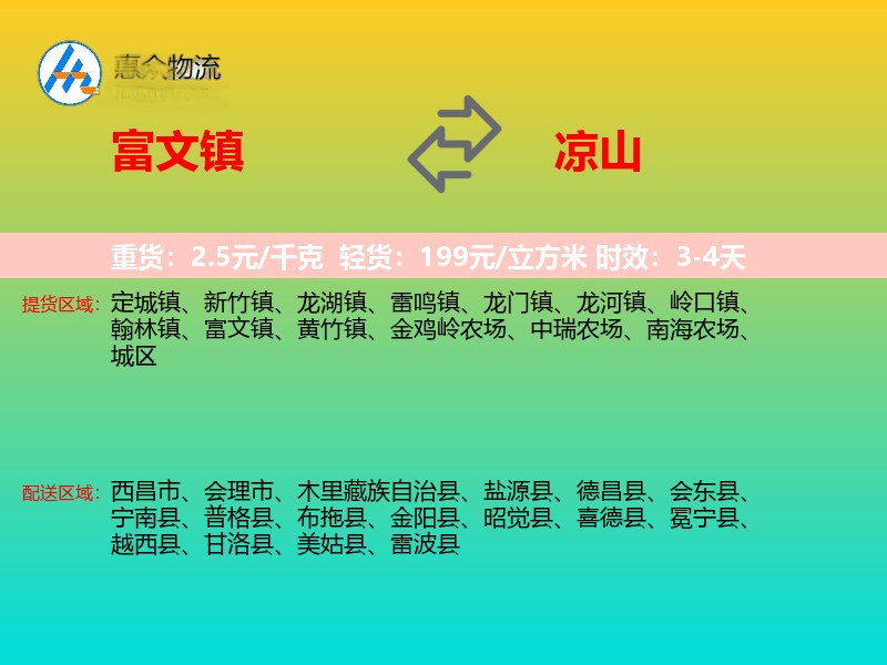 富文镇到凉山物流专线