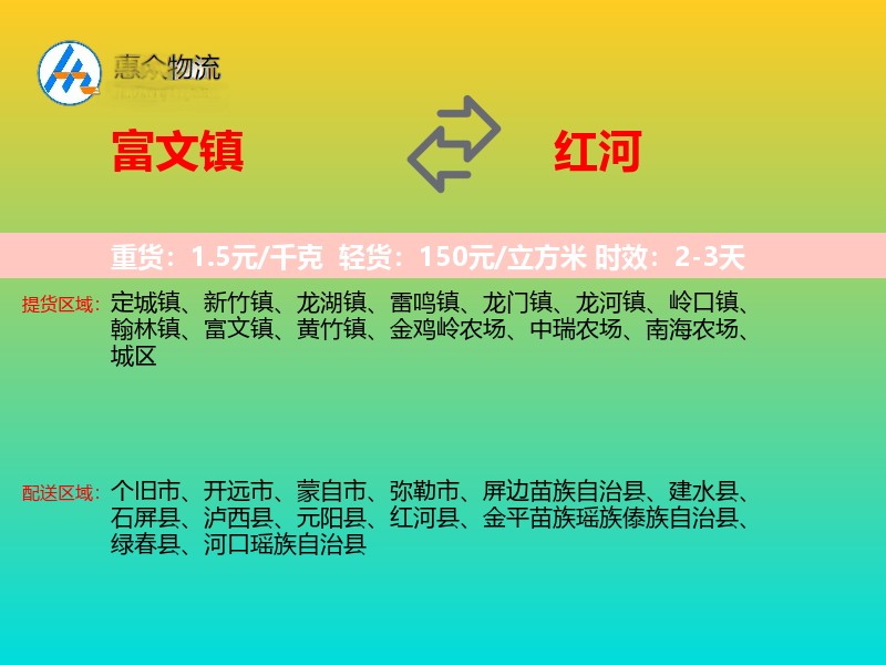 富文镇到红河物流专线
