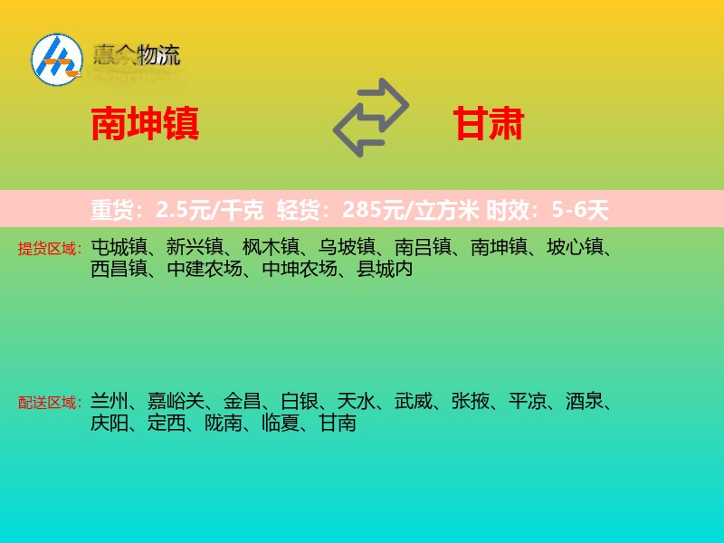 南坤镇到甘肃长途搬家