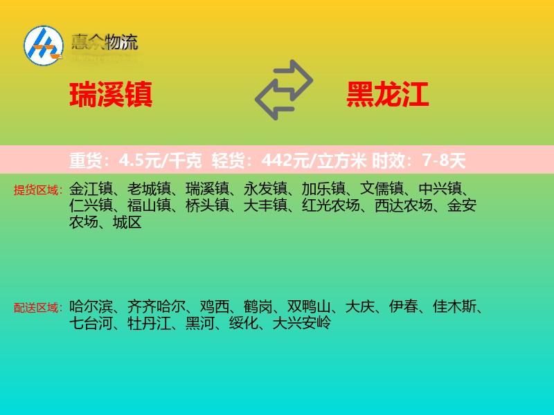 瑞溪镇到黑龙江轿车托运