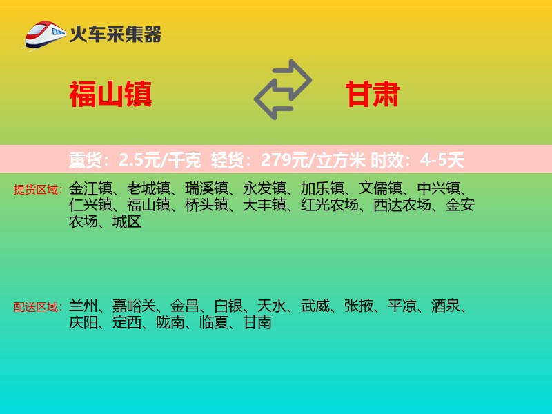 福山镇到甘肃轿车托运