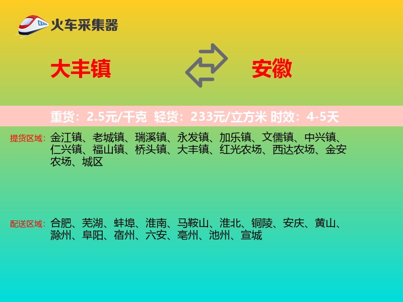大丰镇到安徽物流专线