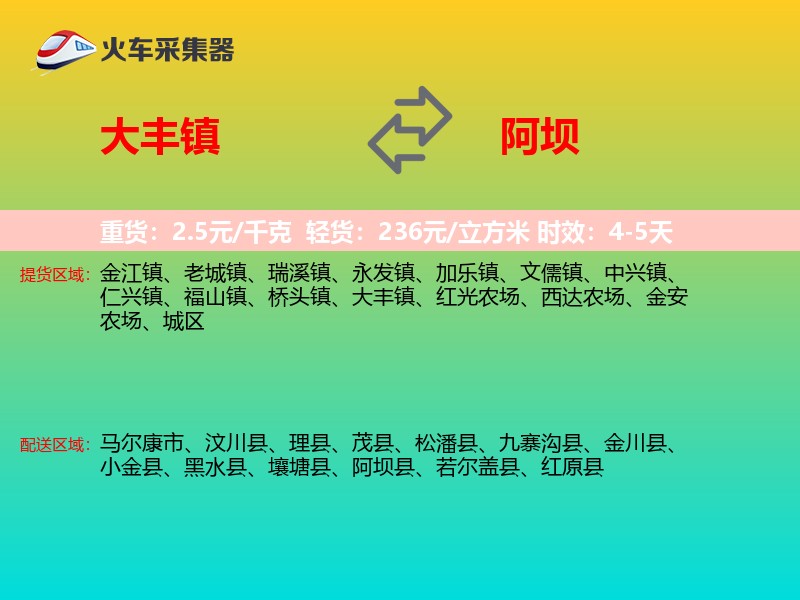 大丰镇到阿坝物流专线