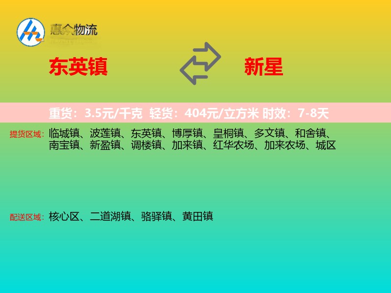 东英镇到新星物流专线