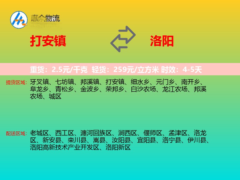 打安镇到洛阳物流专线
