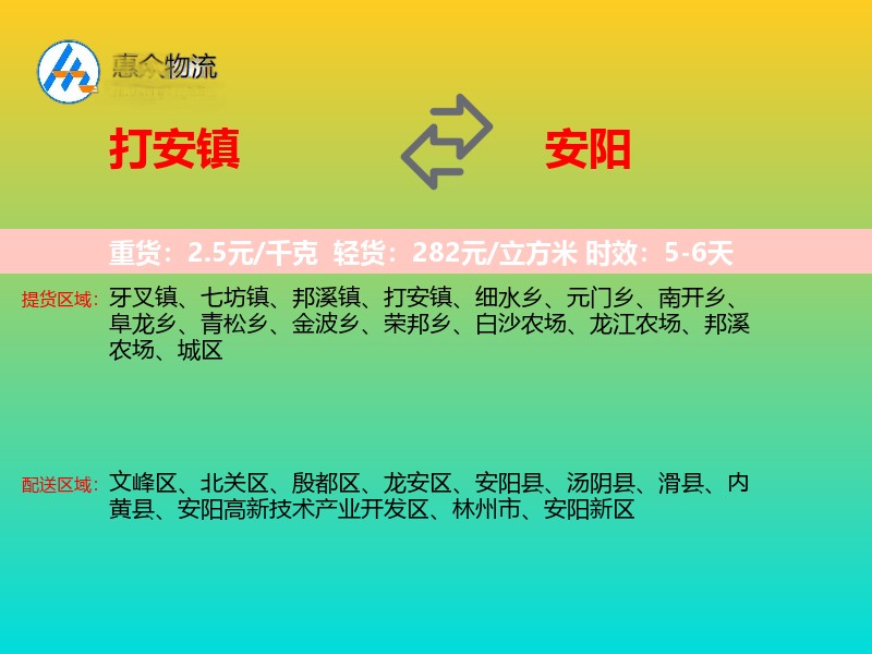 打安镇到安阳物流专线