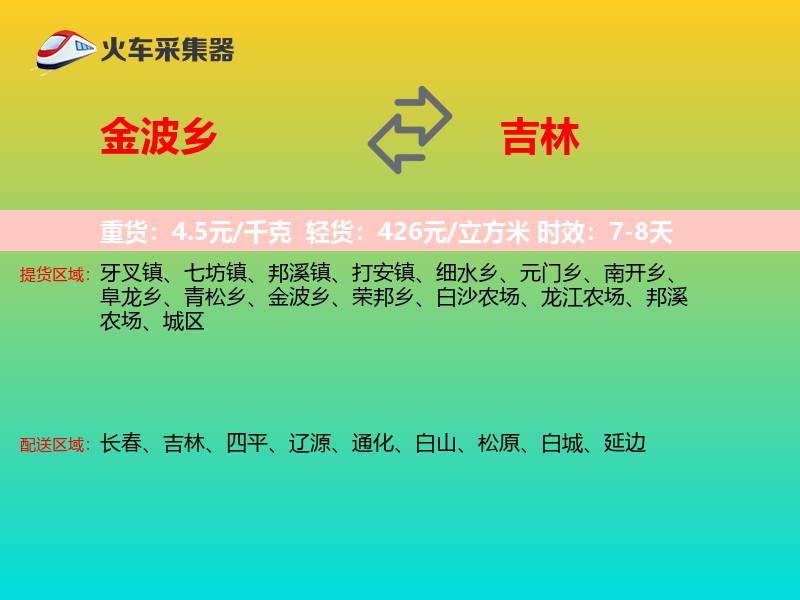 金波乡到吉林物流专线