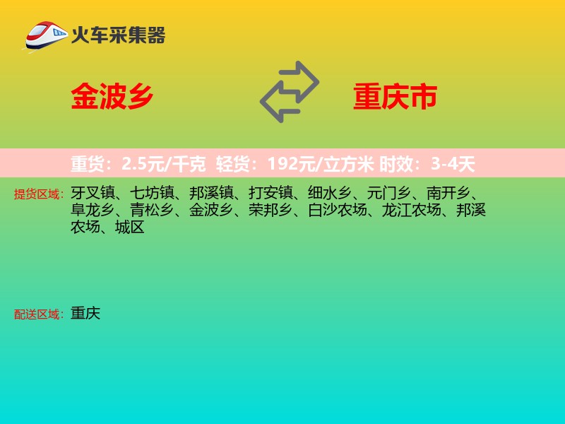 金波乡到重庆市物流专线