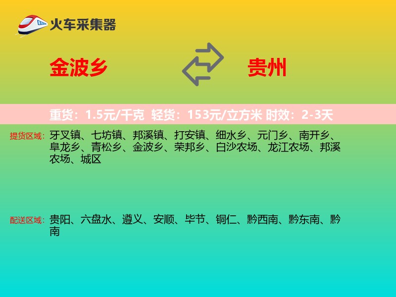 金波乡到贵州物流专线
