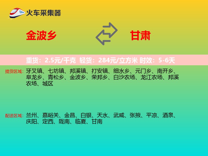 金波乡到甘肃物流专线