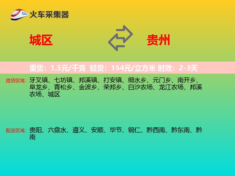 城区到贵州物流专线