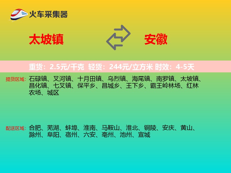 太坡镇到安徽物流专线