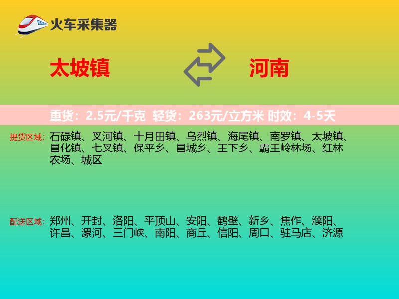 太坡镇到河南物流专线