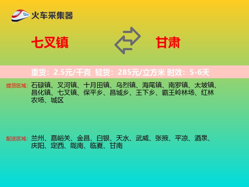 七叉镇到甘肃物流专线