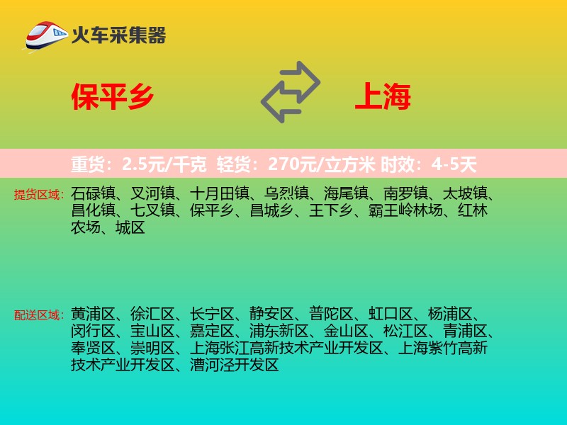 保平乡到上海物流专线