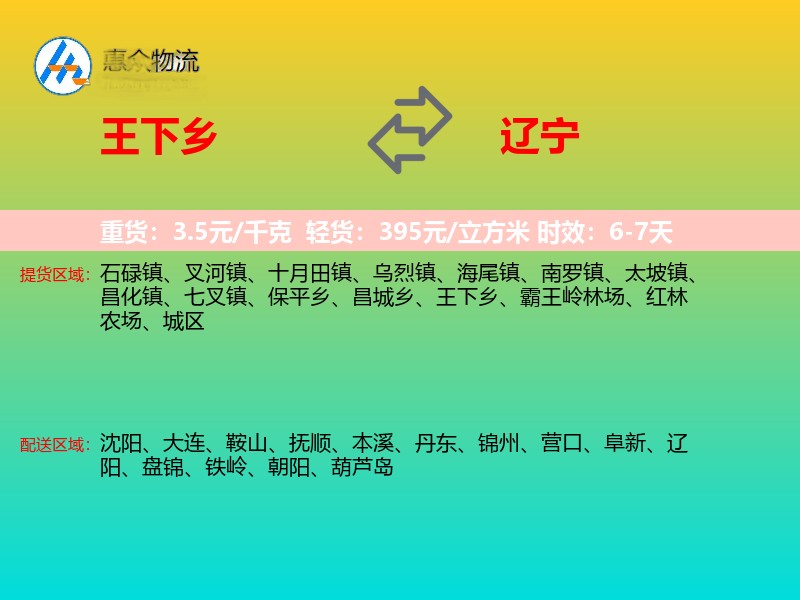 王下乡到辽宁物流专线