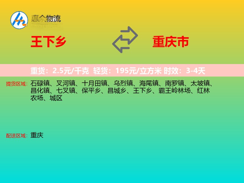 王下乡到重庆市物流专线