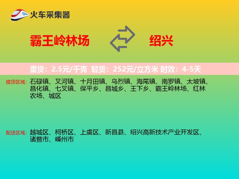 霸王岭林场到绍兴物流专线