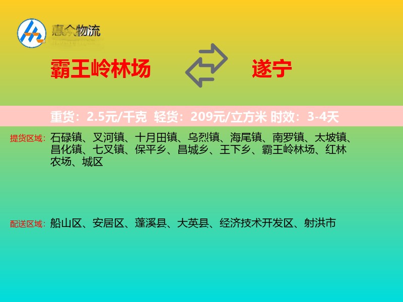 霸王岭林场到遂宁物流专线