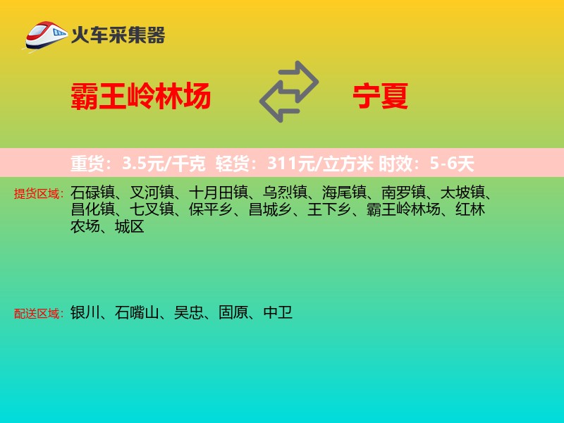 霸王岭林场到宁夏物流专线