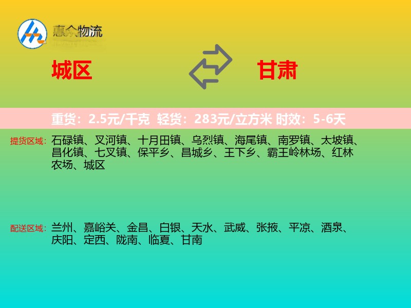 城区到甘肃长途搬家