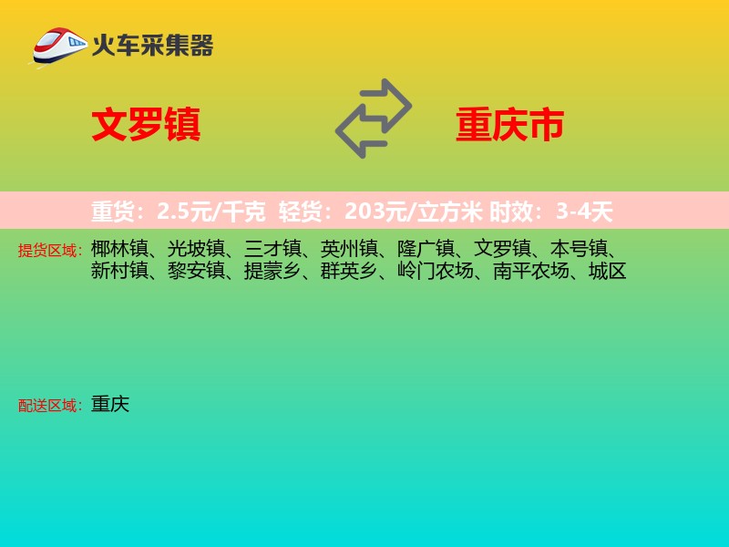 文罗镇到重庆市物流专线