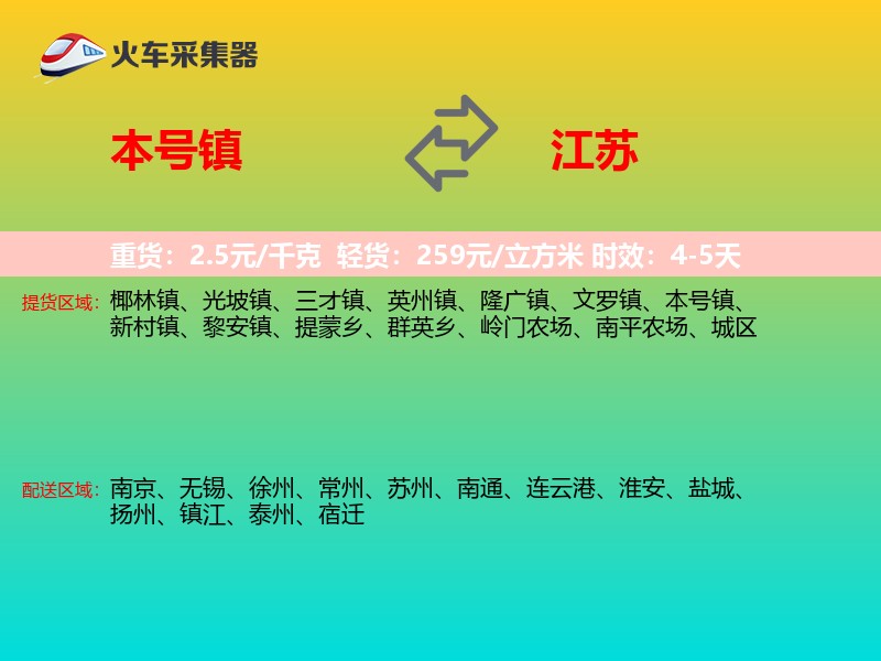 本号镇到江苏物流专线