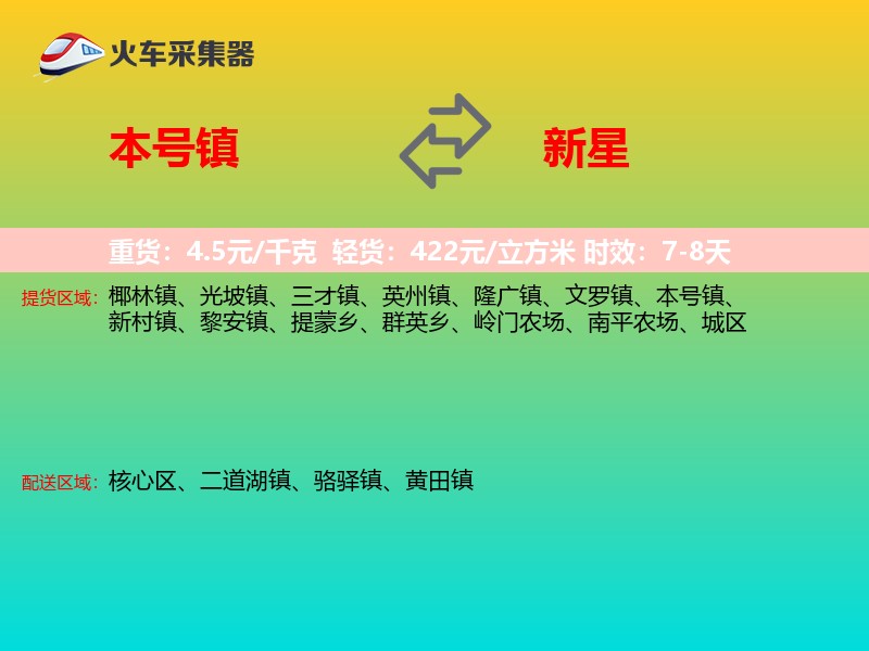 本号镇到新星物流专线