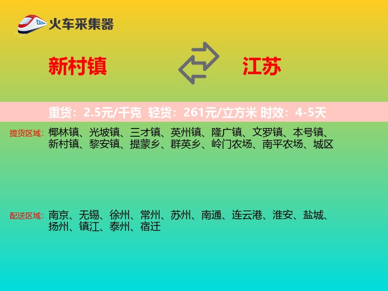 新村镇到江苏物流专线