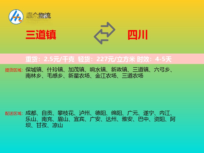 三道镇到四川轿车托运