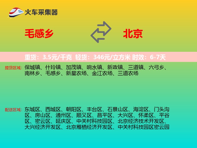 毛感乡到北京物流专线