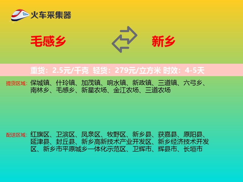毛感乡到新乡物流专线