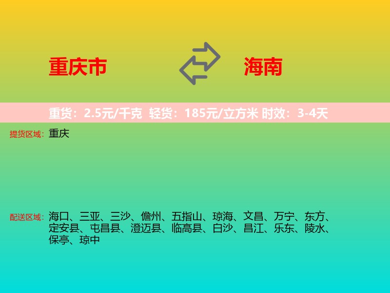 重庆市到海南长途搬家