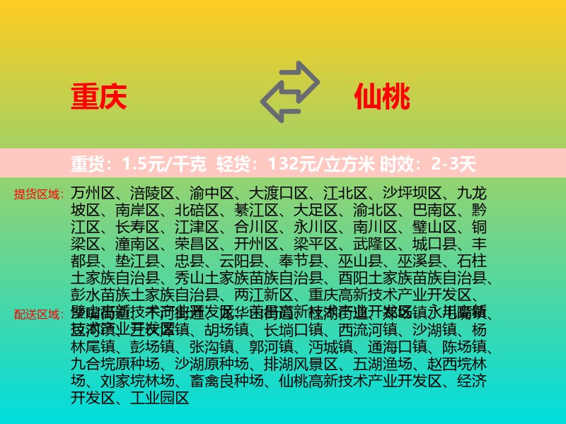 重庆到仙桃物流专线价格时效