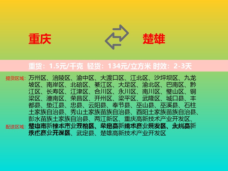 重庆到楚雄物流专线价格时效