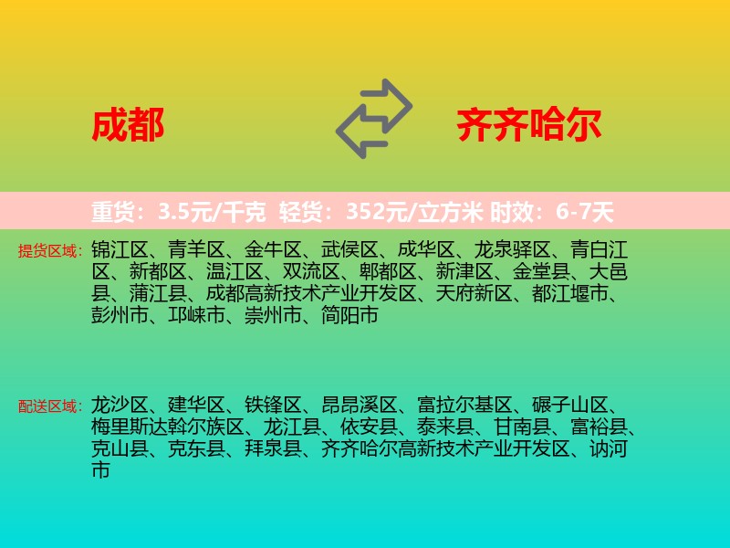 成都到齐齐哈尔物流专线价格时效