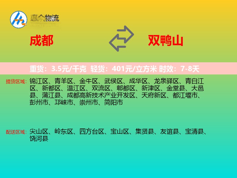 成都到双鸭山物流专线