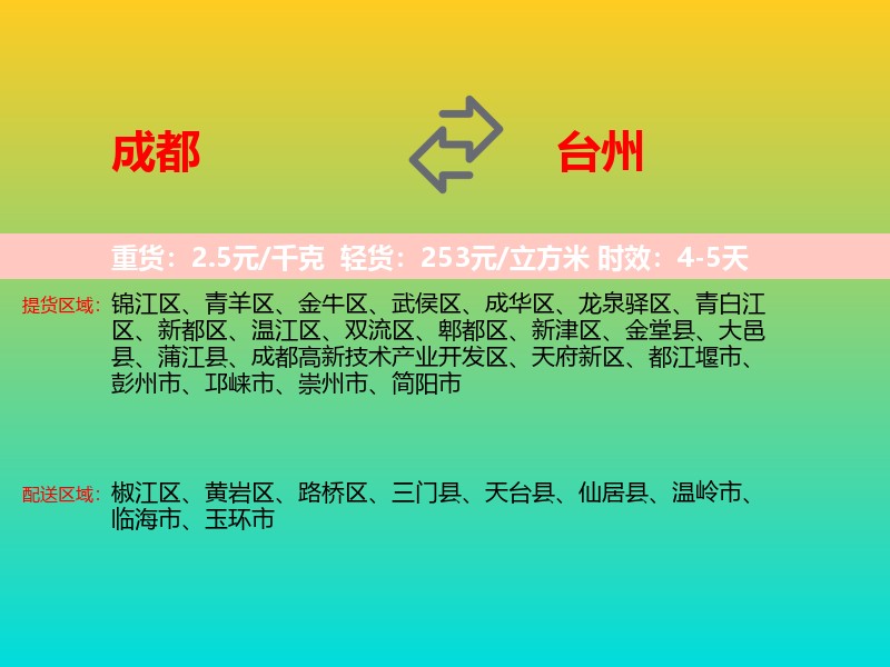 成都到台州物流专线价格时效
