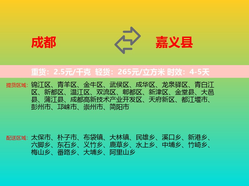 成都到嘉义县物流专线价格时效