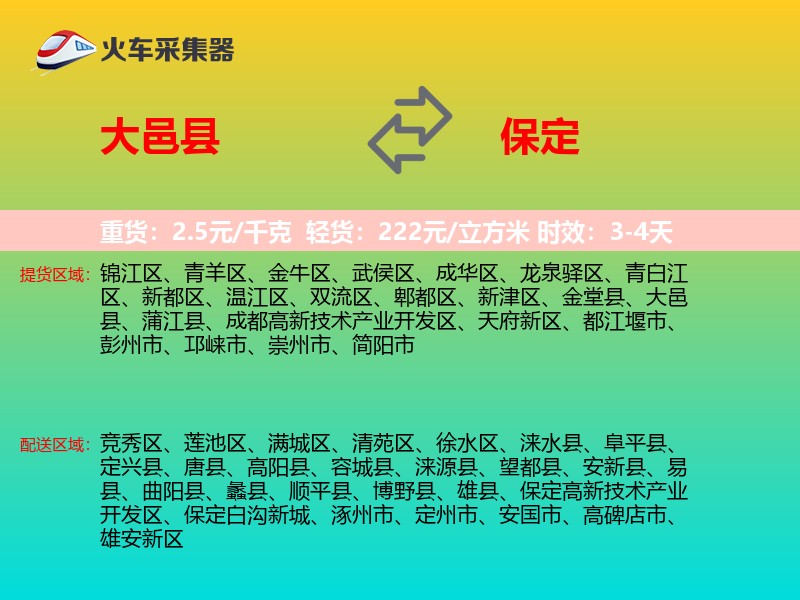 大邑县到保定物流专线