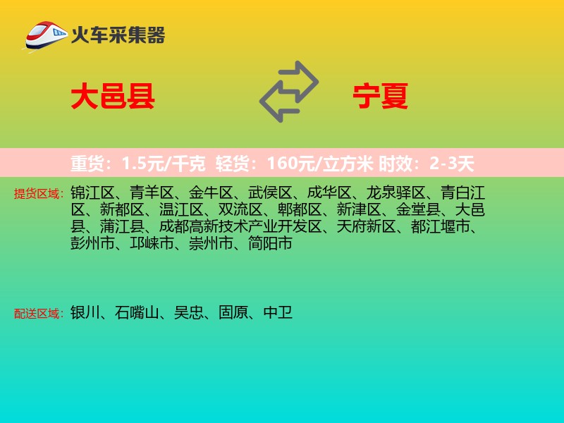 大邑县到宁夏物流专线