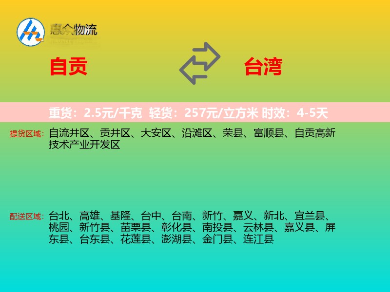 自贡到台湾轿车托运
